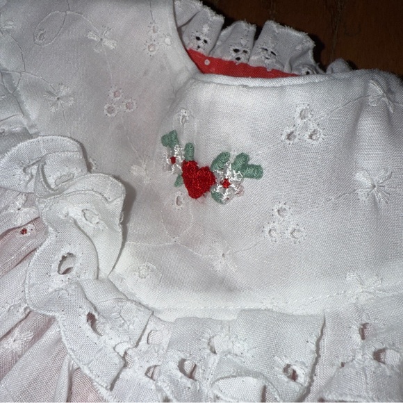 Vintage Christmas Eyelet Dress (2in1) w/ Red Floral Sleeves and Embroidery, 12m - Picture 3 of 11
